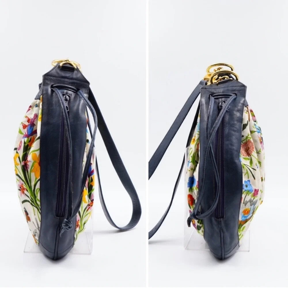 Vintage Gucci Floral Print Bucket Bag - Navy and Multicolor - Picture 4 of 8
